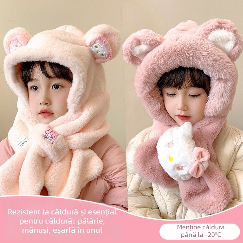 Pălărie tricotată din cașmir pentru copii, caldă și rezistentă la vânt, stil drăguț de desene animate, îmbrăcăminte de iarnă