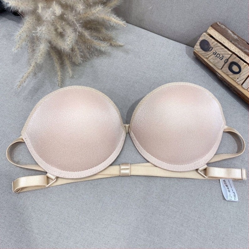 Sutien fara bretele, fara cusaturi, cu inchidere frontala, anti-alunecare, invizibil, cupe 3/4, forma din bumbac