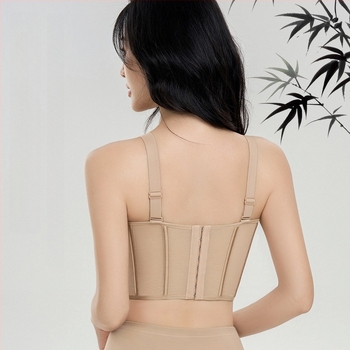 Sutien fără armături — cupă 3/4, cupă cu formă subțire, material nylon, căptușeală din bumbac, închidere spate cu patru rânduri de cârlige