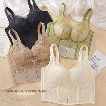 Sutien fără armături — cupă 3/4, cupă cu formă subțire, material nylon, căptușeală din bumbac, închidere spate cu patru rânduri de cârlige