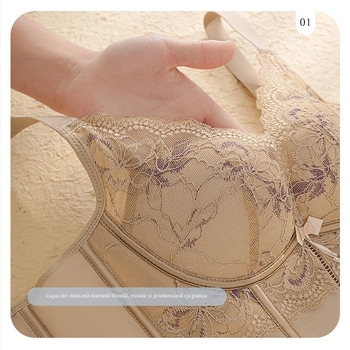 Sutien fără armături — cupă 3/4, cupă cu formă subțire, material nylon, căptușeală din bumbac, închidere spate cu patru rânduri de cârlige