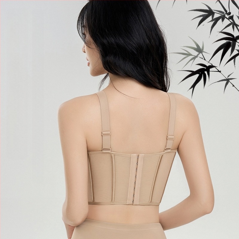 Sutien fără armături — cupă 3/4, cupă cu formă subțire, material nylon, căptușeală din bumbac, închidere spate cu patru rânduri de cârlige