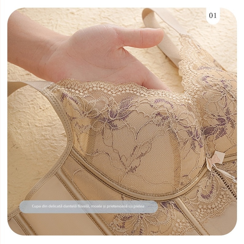 Sutien fără armături — cupă 3/4, cupă cu formă subțire, material nylon, căptușeală din bumbac, închidere spate cu patru rânduri de cârlige