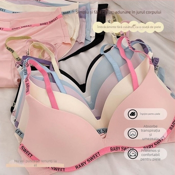 Set de sutiene pentru femei fără cusături — cupă fină model turnat, bretele fixe duble, închidere spate cu trei rânduri de cârlige, susținere, respirație, push-up, confortabil