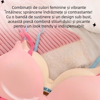 Set de sutiene pentru femei fără cusături — cupă fină model turnat, bretele fixe duble, închidere spate cu trei rânduri de cârlige, susținere, respirație, push-up, confortabil
