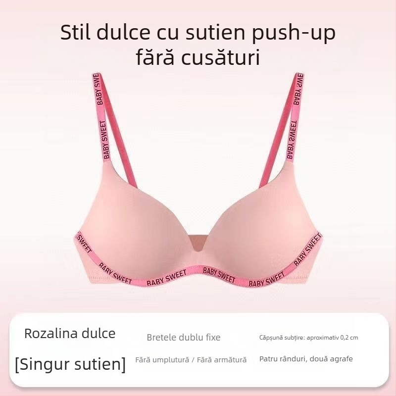 Set de sutiene pentru femei fără cusături — cupă fină model turnat, bretele fixe duble, închidere spate cu trei rânduri de cârlige, susținere, respirație, push-up, confortabil