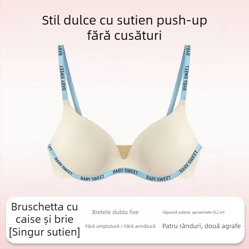 Set de sutiene pentru femei fără cusături — cupă fină model turnat, bretele fixe duble, închidere spate cu trei rânduri de cârlige, susținere, respirație, push-up, confortabil