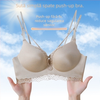 Sutien franțuzesc din dantelă, cupe 3/4, burete gros, material nylon, bretele fixe duble, susținere pentru spate
