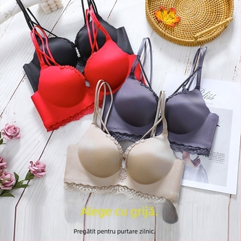 Sutien franțuzesc din dantelă, cupe 3/4, burete gros, material nylon, bretele fixe duble, susținere pentru spate
