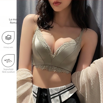Set de sutiene fără armături cu dantelă pentru mic bust, cupa 3/4, material nailon, bretele fixe duble