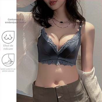 Set de sutiene fără armături cu dantelă pentru mic bust, cupa 3/4, material nailon, bretele fixe duble
