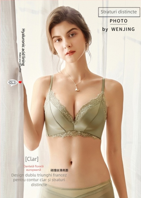 Set de sutiene fără armături cu dantelă pentru mic bust, cupa 3/4, material nailon, bretele fixe duble