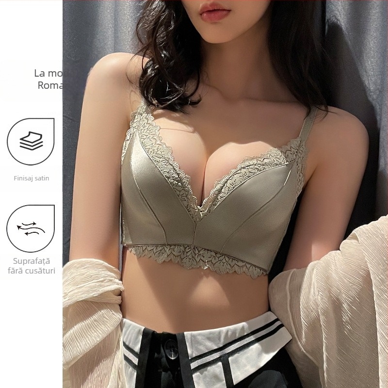 Set de sutiene fără armături cu dantelă pentru mic bust, cupa 3/4, material nailon, bretele fixe duble