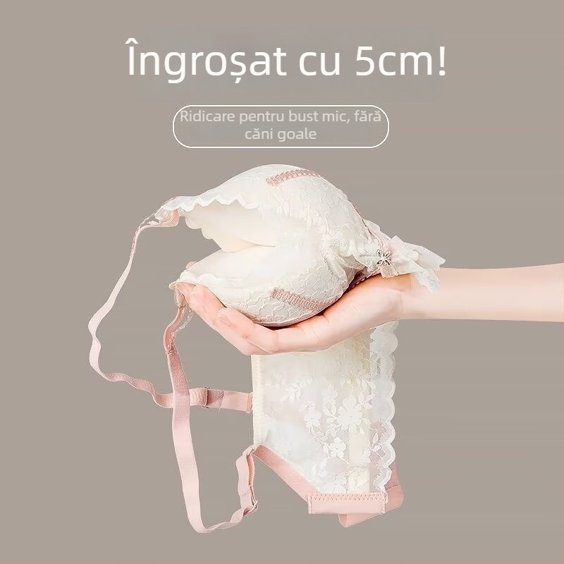 Set de sutien din dantelă, push-up îngroșat de 5 cm, cupe 3/4 pentru un bust rotund