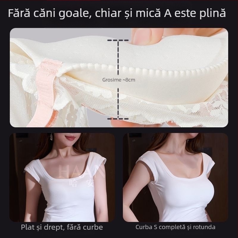 Set de sutien din dantelă, push-up îngroșat de 5 cm, cupe 3/4 pentru un bust rotund