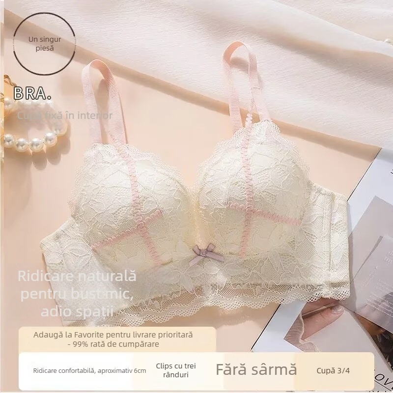 Set de sutien din dantelă, push-up îngroșat de 5 cm, cupe 3/4 pentru un bust rotund
