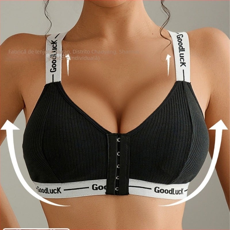 Sutien fără fir, închidere frontală, cupă 3/4, poliester, căptușeală din spandex