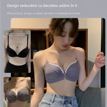 Sutien wireless din dantelă, push-up, cupă 3/4, bretele detașabile dublu, închidere spate cu trei rânduri de cârlige, dantelă nylon, căptușeală din spandex