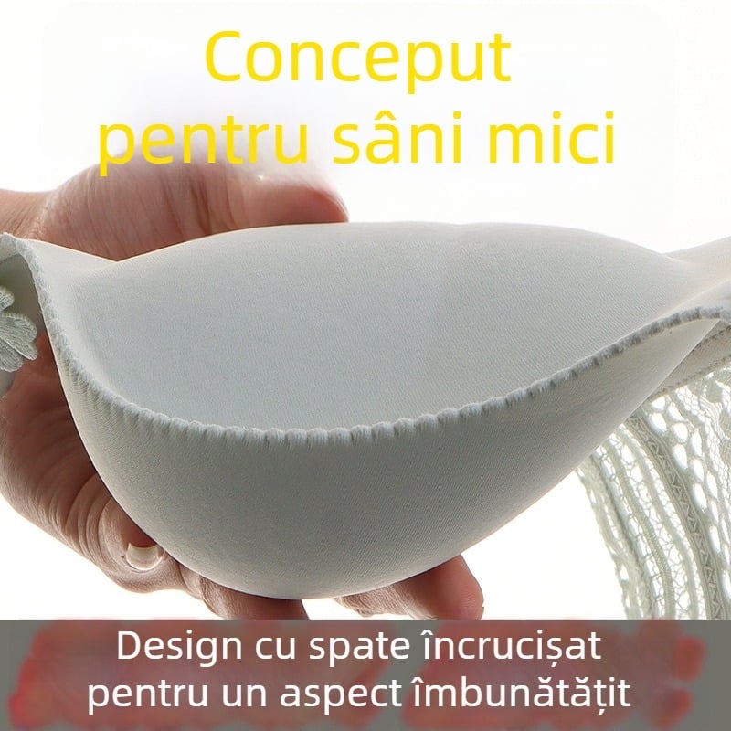 Sutien fără sârmă, cupă A, 8 cm umplutură, cupe modelate, fără sârmă, cupă 3/4, spate sexy, bretele detașabile