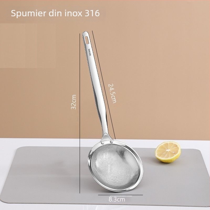 Sită de bucătărie din oțel inoxidabil 304 cu mâner din oțel inoxidabil — rezistență la temperaturi înalte