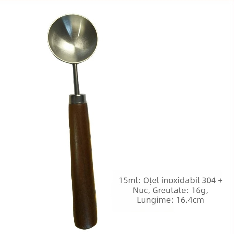 Lingură de măsurat cafea cu cap rotund și mâner din nuc, din oțel inoxidabil 304, pentru boabe de cafea și pudră de lapte