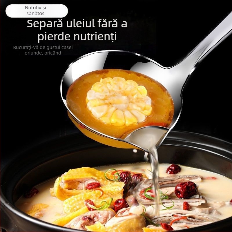 Lingură de tip spatulă din oțel inoxidabil pentru separarea uleiului, cu mâner lung, rezistență la temperaturi înalte