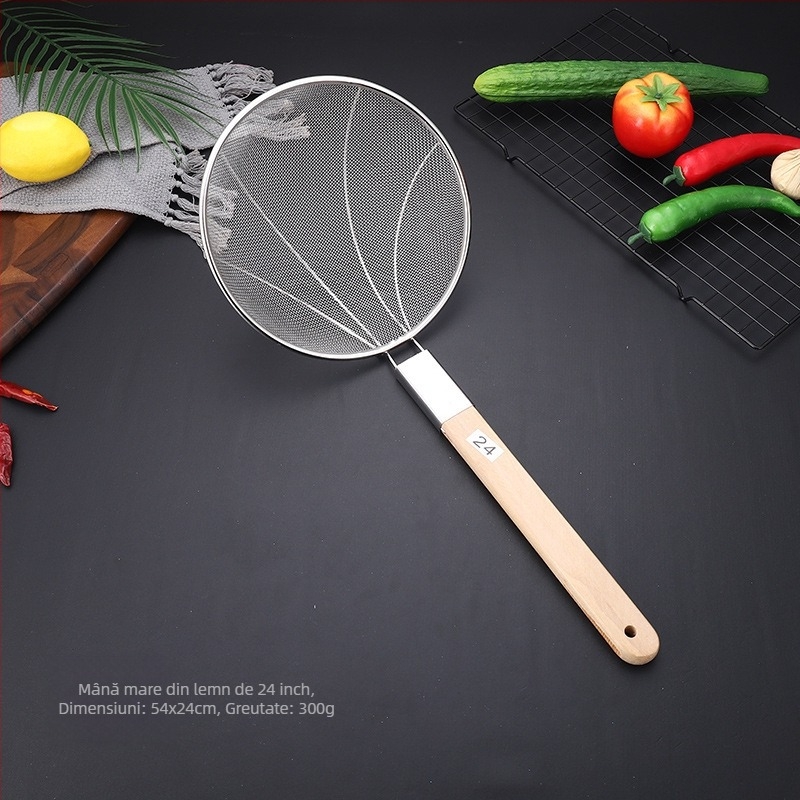 Colander cu mâner lung din oțel inoxidabil 201, anti‑alunecare, rezistent la temperaturi înalte, durabil și ne-deformează; lingură‑spatulă; Caihuiying