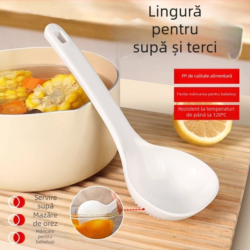 Lingură de supă mare din plastic, stil japonez, pentru gătit, PP, calitate alimentară, rezistentă la temperaturi înalte, 2 în 1 strecurător