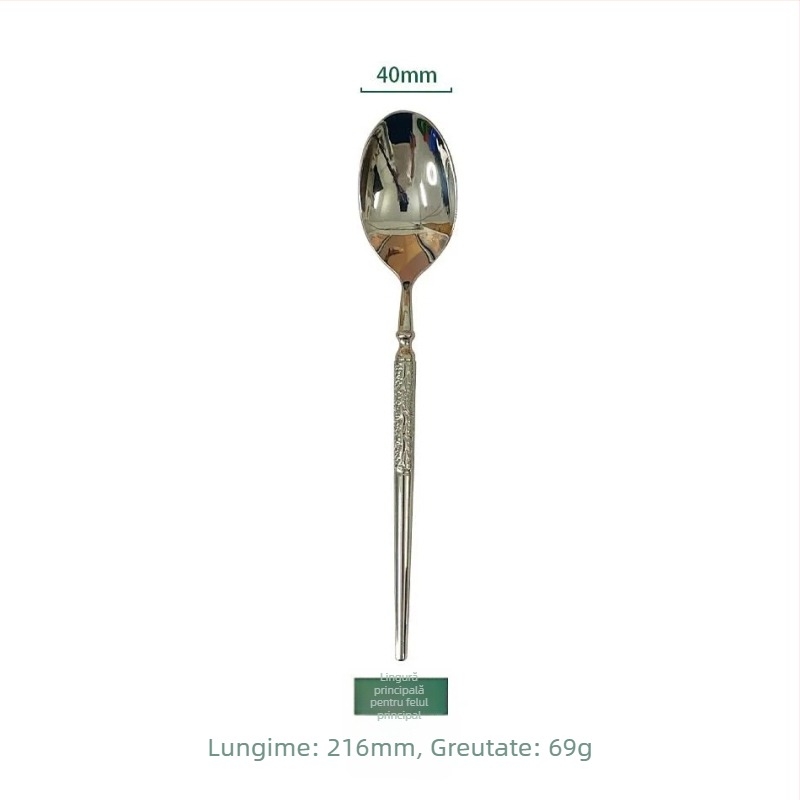 Set de tacâmuri occidentale din oțel inoxidabil 304, textură ciocan, finisaj oglindă, fabricat manual, stil lux ușor retro, cu cuțit pentru steak, furculiță și lingură, lingură de desert și furculiță