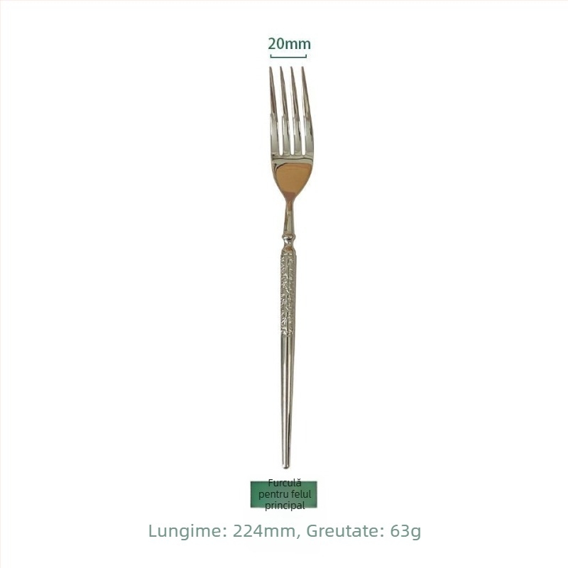 Set de tacâmuri occidentale din oțel inoxidabil 304, textură ciocan, finisaj oglindă, fabricat manual, stil lux ușor retro, cu cuțit pentru steak, furculiță și lingură, lingură de desert și furculiță
