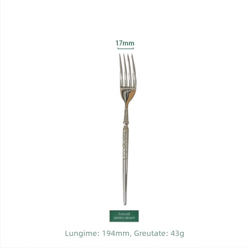 Set de tacâmuri occidentale din oțel inoxidabil 304, textură ciocan, finisaj oglindă, fabricat manual, stil lux ușor retro, cu cuțit pentru steak, furculiță și lingură, lingură de desert și furculiță