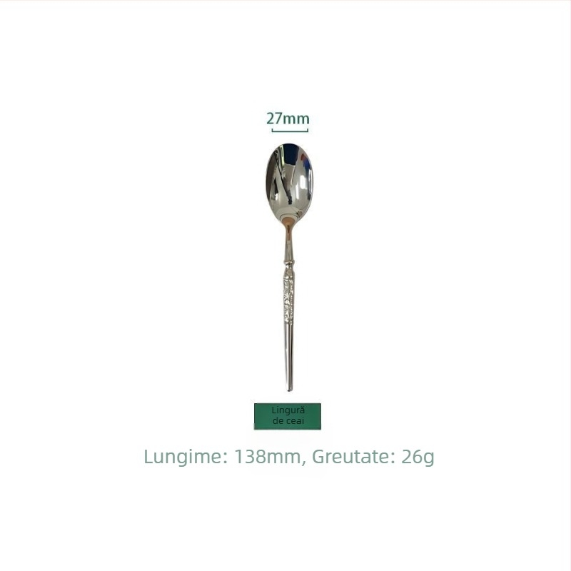 Set de tacâmuri occidentale din oțel inoxidabil 304, textură ciocan, finisaj oglindă, fabricat manual, stil lux ușor retro, cu cuțit pentru steak, furculiță și lingură, lingură de desert și furculiță