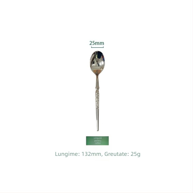 Set de tacâmuri occidentale din oțel inoxidabil 304, textură ciocan, finisaj oglindă, fabricat manual, stil lux ușor retro, cu cuțit pentru steak, furculiță și lingură, lingură de desert și furculiță