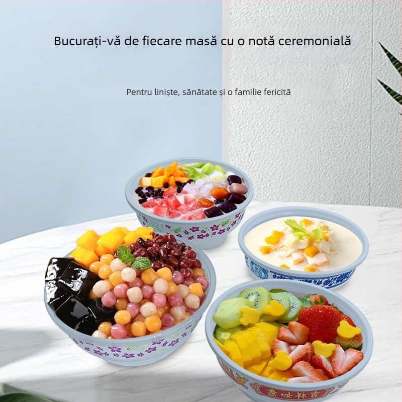 Set de farfurii și tacâm din plastic, rotunde, PP alimentar, include boluri și bețișoare, imprimare logo disponibil, pentru banchete și nunți
