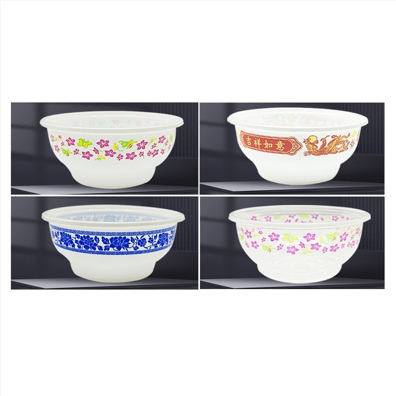 Set de farfurii și tacâm din plastic, rotunde, PP alimentar, include boluri și bețișoare, imprimare logo disponibil, pentru banchete și nunți