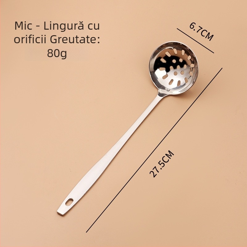 Lingură de supă din oțel inoxidabil, cu strecurătoare, mâner lung, pentru hot pot și terci, cu cârlig, dimensiuni mari și medii