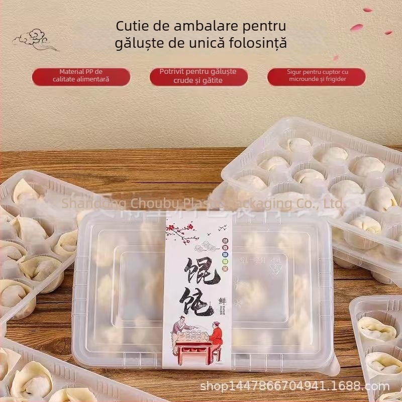 Cutie plastică de unică folosință pentru wonton, cu fund îngroșat, pentru takeout, necompatibilă cu microunde, cu logo tipărit, licență Lu xk16-204-04394, greutate brută 2,5 kg