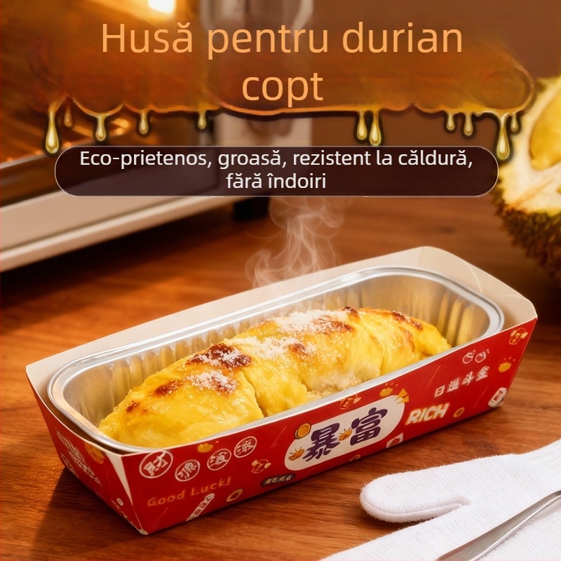 Woodwind Cutie din folie de aluminiu pentru durian la grătar cu tavă din fibre de lemn – dreptunghiulară, biodegradabilă, pachet 1000 buc