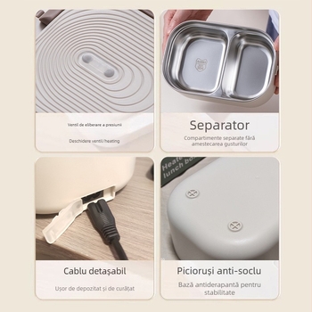 Cutie electrică pentru prânz cu încălzire fără apă, 1–2 porții, 220V, 50W; rezervor interior din oțel inoxidabil 304, carcasă din plastic