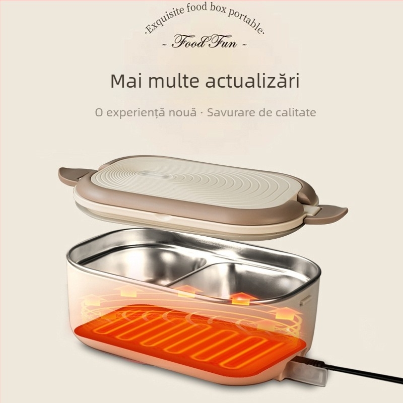 Cutie electrică pentru prânz cu încălzire fără apă, 1–2 porții, 220V, 50W; rezervor interior din oțel inoxidabil 304, carcasă din plastic