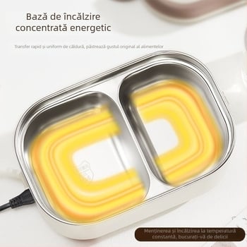 Cutie de prânz electrică portabilă cu încălzire fără apă, capacitate 1.1–1.2 L, 18 W, 220 V, vas interior din oțel inoxidabil 304, izolație cu două straturi