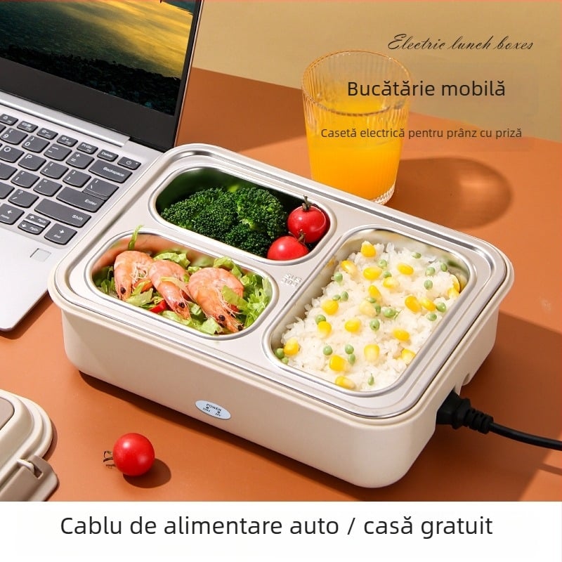 Cutie electrică de prânz cu încălzire fără apă, vas interior din oțel inoxidabil 304, capacitate 1,1–1,2 L, 50 W, 220 V, alimentare din mașină