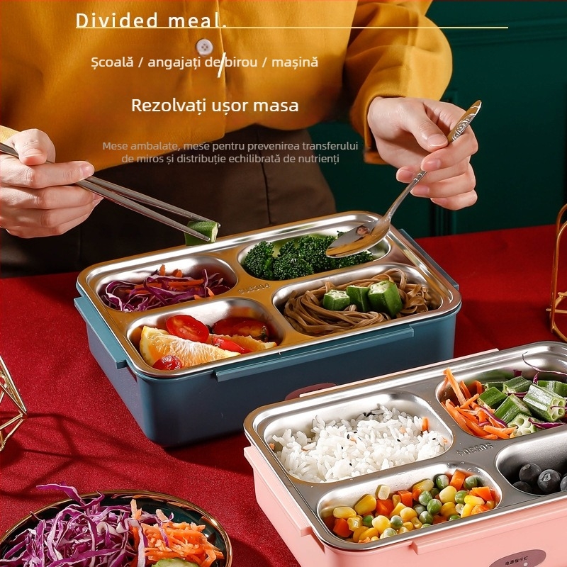 Cutie electrică de prânz cu încălzire fără apă, vas interior din oțel inoxidabil 304, capacitate 1,1–1,2 L, 50 W, 220 V, alimentare din mașină