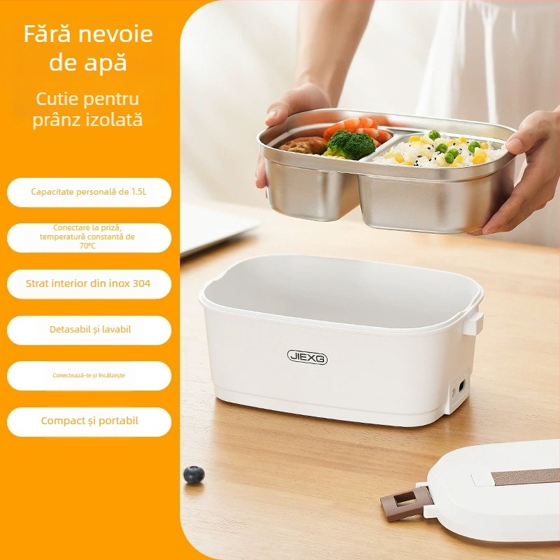JIEXG FH-A15 Cutie electrică pentru prânz, încălzire fără apă, capacitate 1.6–2.0 L, vas interior din oțel inoxidabil 304, carcasă din plastic PP, tensiune 12V/24V/220V, putere 40W