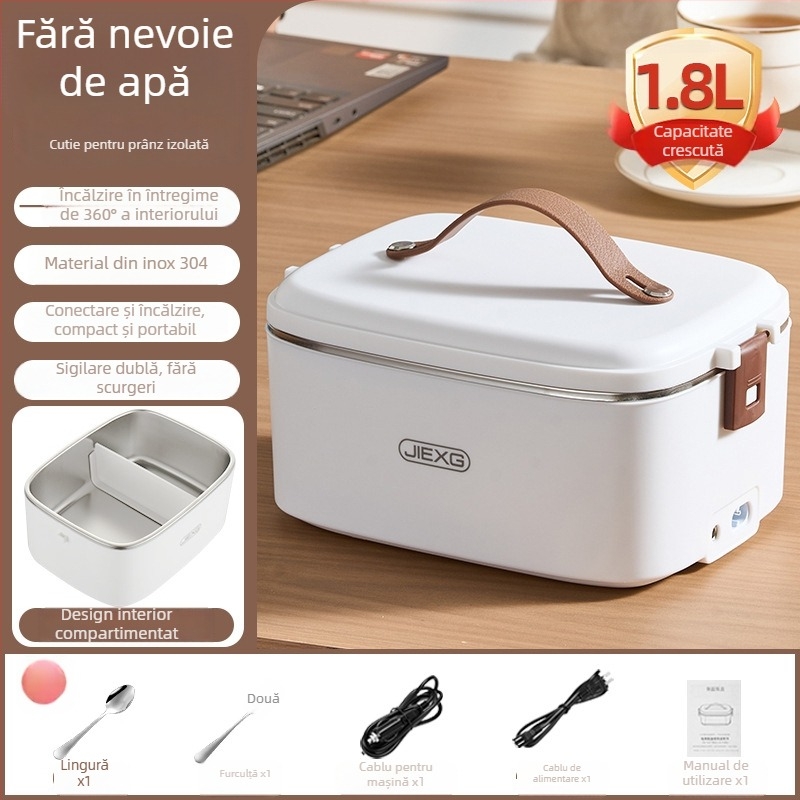 JIEXG FH-A15 Cutie electrică pentru prânz, încălzire fără apă, capacitate 1.6–2.0 L, vas interior din oțel inoxidabil 304, carcasă din plastic PP, tensiune 12V/24V/220V, putere 40W
