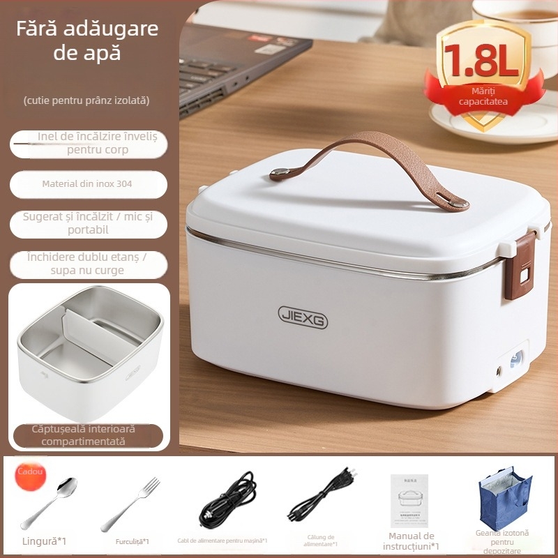 JIEXG FH-A15 Cutie electrică pentru prânz, încălzire fără apă, capacitate 1.6–2.0 L, vas interior din oțel inoxidabil 304, carcasă din plastic PP, tensiune 12V/24V/220V, putere 40W