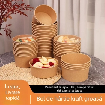 Cutie rotundă din hârtie kraft, de unică folosință, cu capac – calitate alimentară, rezistentă la temperaturi înalte
