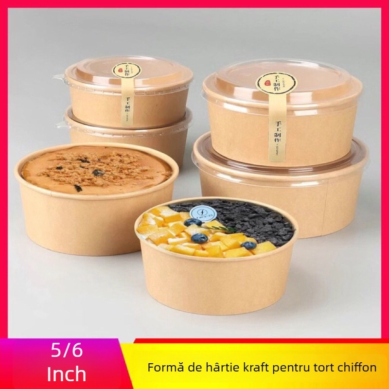 Cutie rotundă din hârtie kraft, de unică folosință, cu capac – calitate alimentară, rezistentă la temperaturi înalte