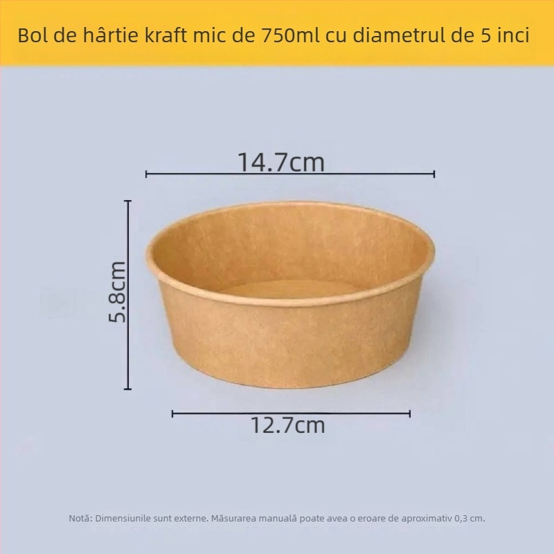 Cutie rotundă din hârtie kraft, de unică folosință, cu capac – calitate alimentară, rezistentă la temperaturi înalte