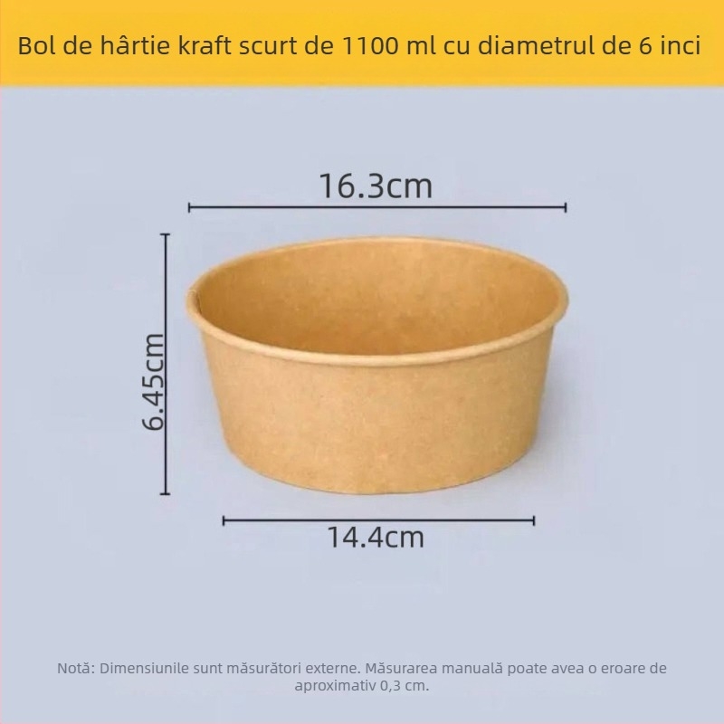 Cutie rotundă din hârtie kraft, de unică folosință, cu capac – calitate alimentară, rezistentă la temperaturi înalte
